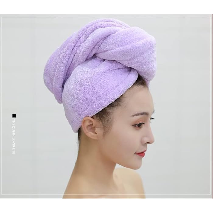hanso Hair Drying Cap Microfiber - Quick Drying, Gentle Care, and Fun Design hair turbans for wet hair, curly hair, hair drying towel (Purple)